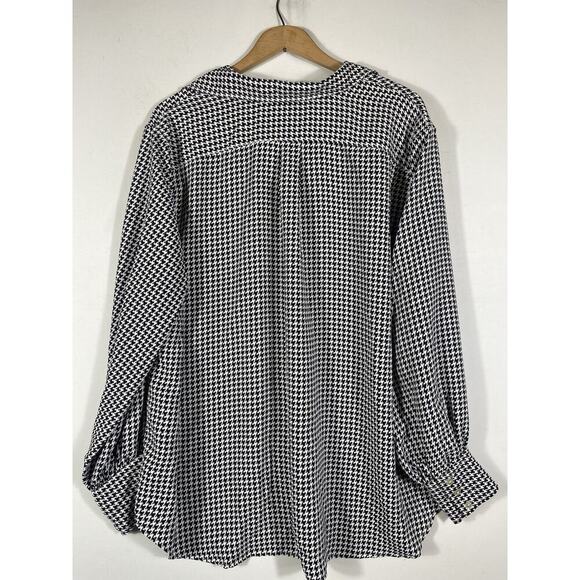 Chaps Ralph Lauren Top Size 1X Houndstooth Blouse Button Up Satin-y Old Money - Picture 9 of 11